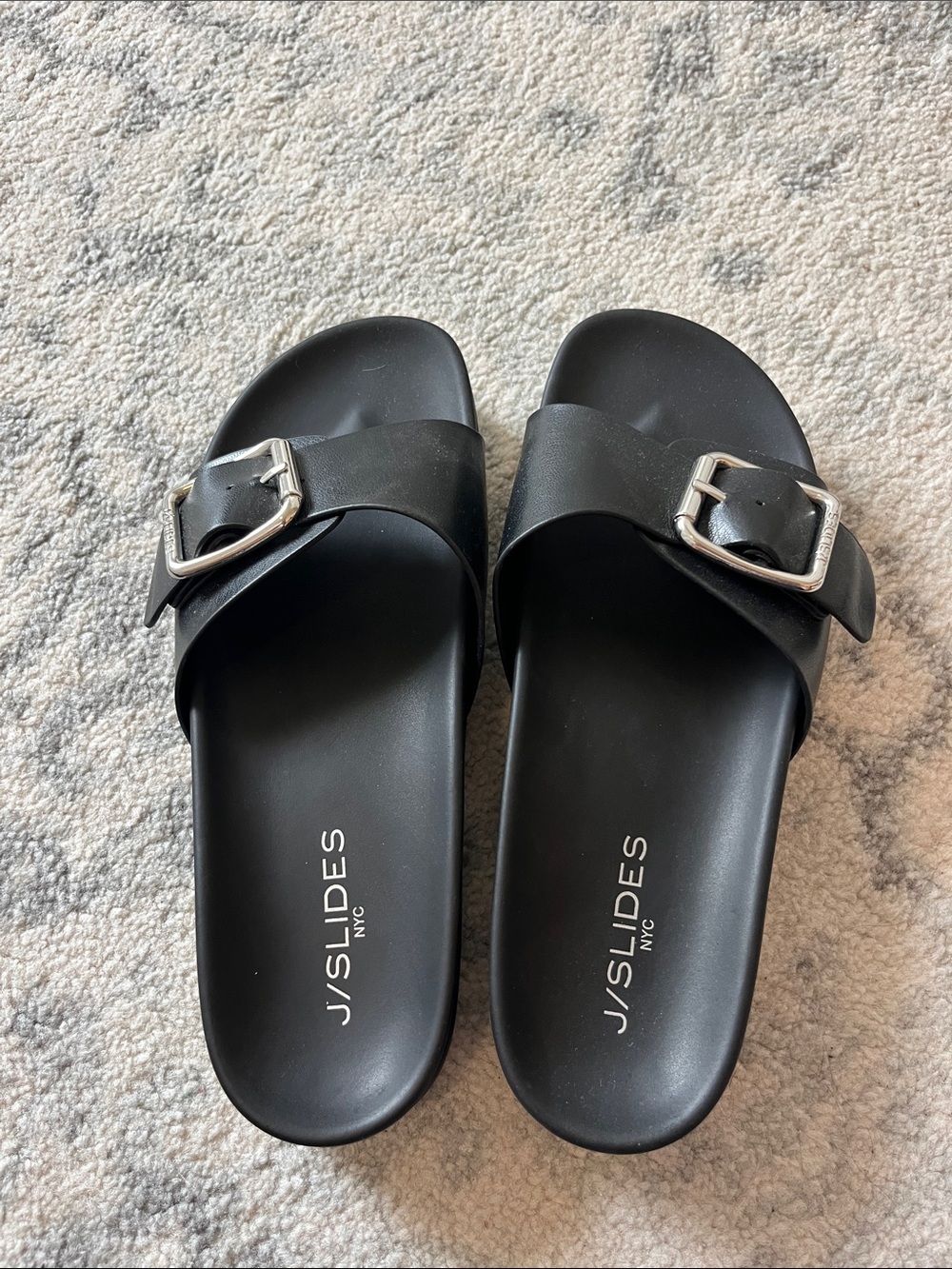 J/SLIDES Black Buckle Slide Sandals